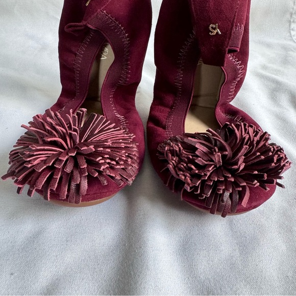 YS YOSI SAMRA Samara Suede Pom Foldable Ballet Flats Size 8 Rosewood NIB - Picture 3 of 10